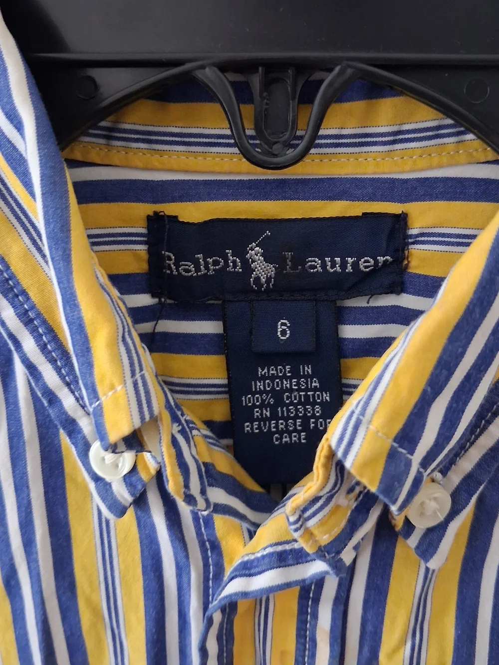 Ralph Lauren Boys Yellow Blue White Striped Button Down Shirt Size 6 Cotton